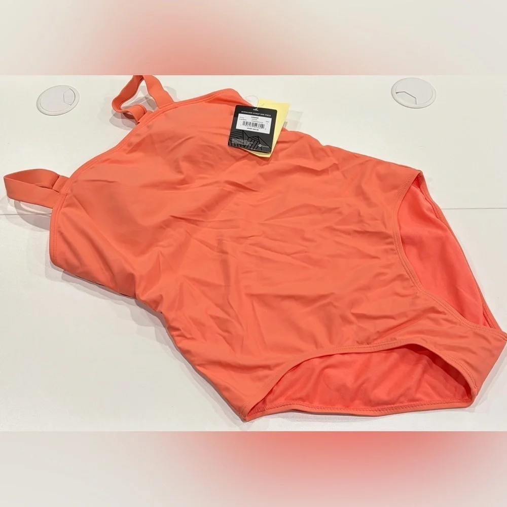 Eddie Bauer Women's Large Strap One-Piece Swimsuit UPF 50 Flamingo Coral NWT